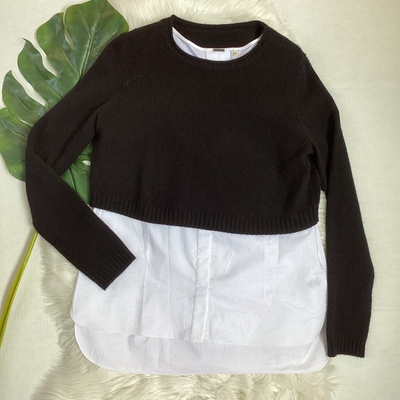 Elie Tahari 100% Cashmere Sweater 2 In 1 Sweater Shirt Hem Black & White M - Picture 1 of 7